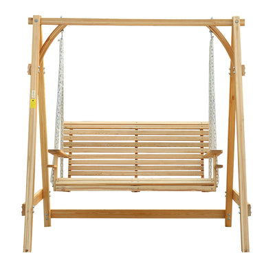Outsunny 2 Seater Garden Swing Seat Larch Wood Swing Chair Hammock Bench Lounger - Natural 
