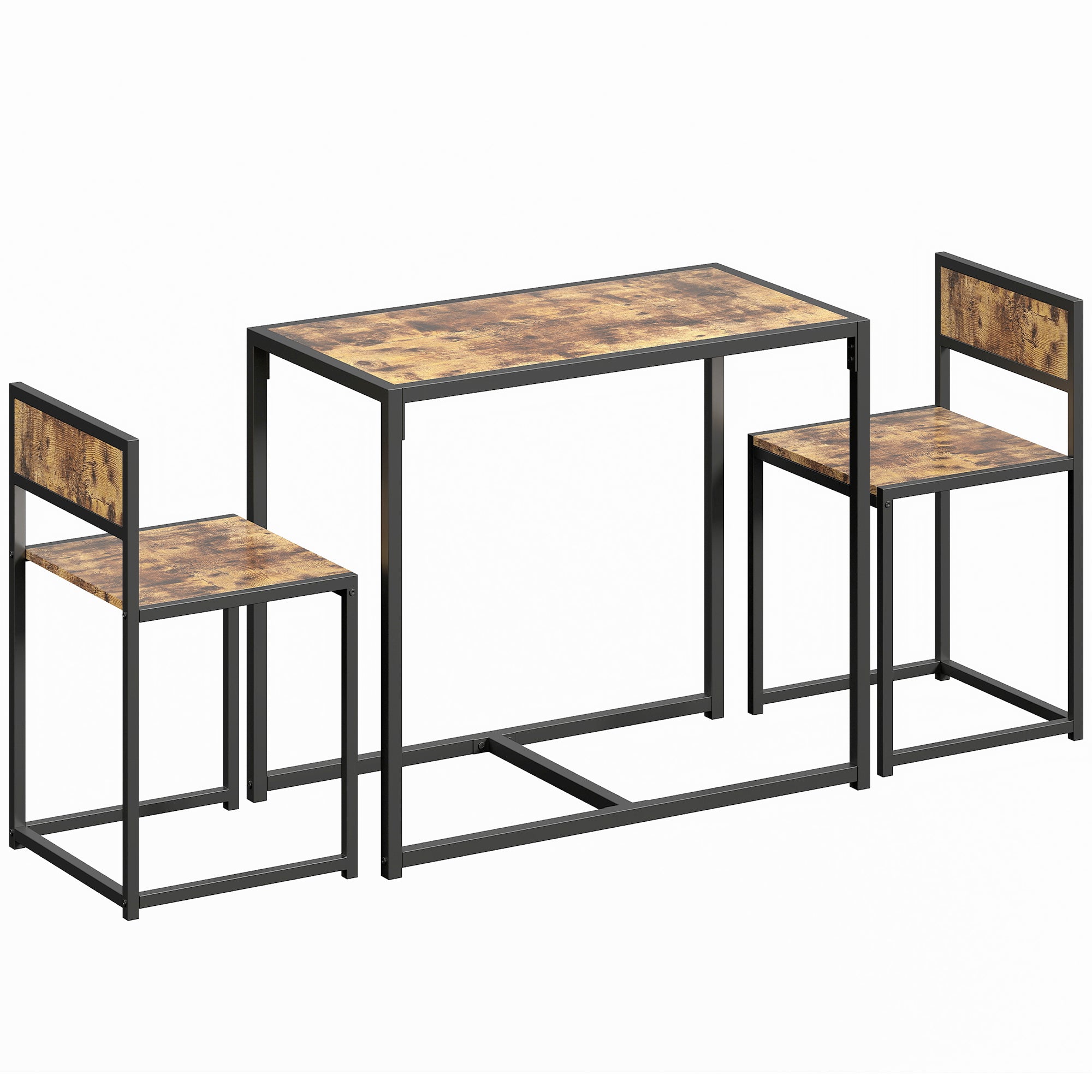 HOMCOM 3 Piece Table Stool Set - Rustic Brown 