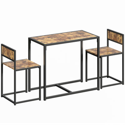 HOMCOM 3 Piece Table Stool Set - Rustic Brown 