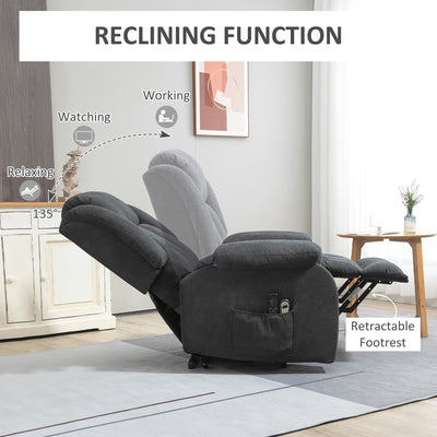 HOMCOM Oversized Riser and Recliner Chairs for the Elderly with 8 Vibration Massage, Large Fabric Upholstered Lift Chair for Living Room with Remote Control, Side Pocket, Footrest, Dark Grey 