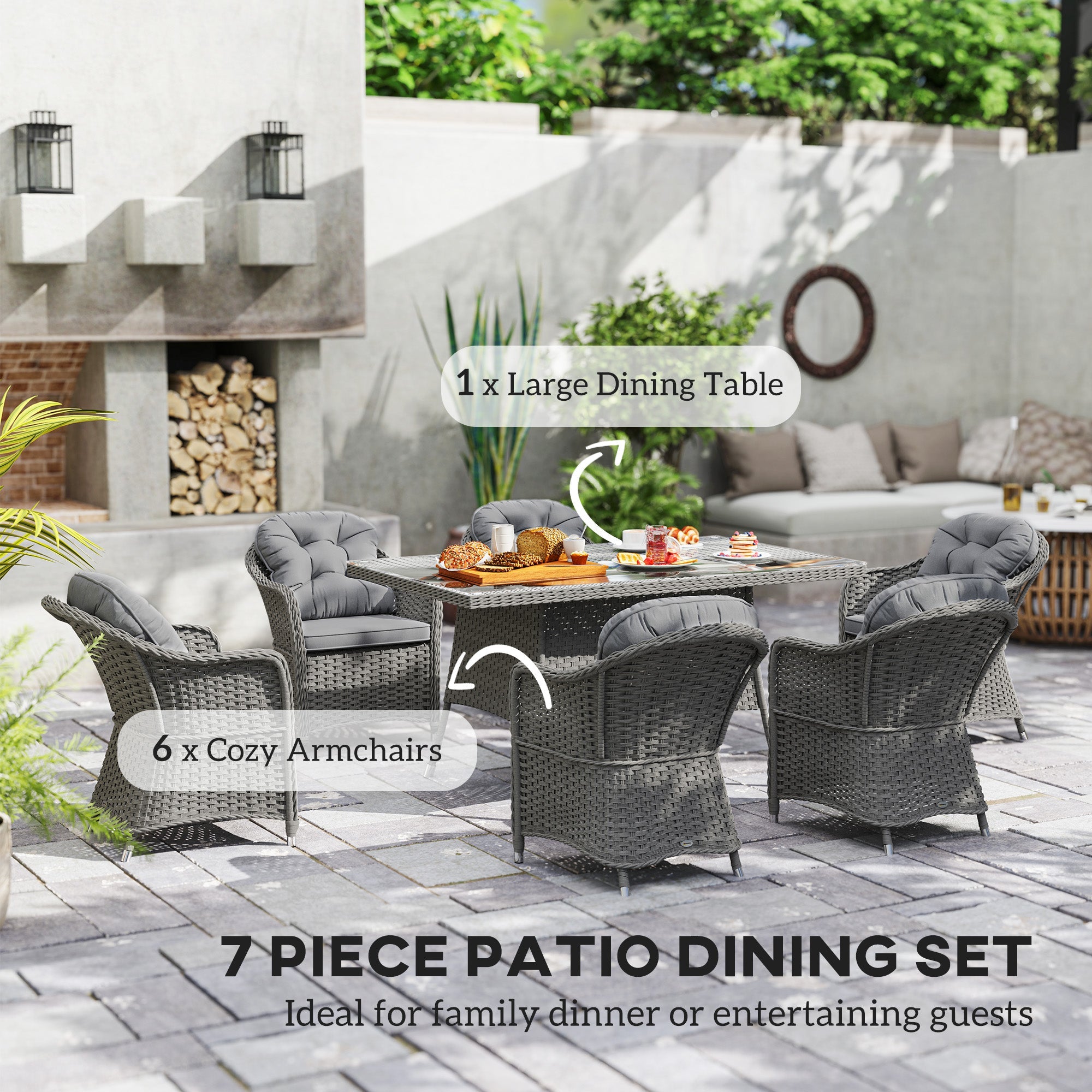 Outsunny Seven-Piece Rattan Dining Set - Light Grey 