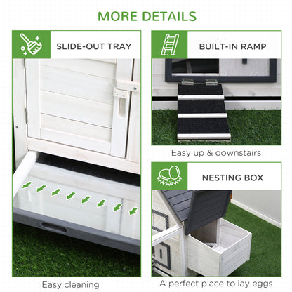 PawHut Chicken Coop with Run Wooden Hen House Pet Poultry Coops Cages Small Animal Outdoor Pen with Nesting Box 166 x 124 x 112cm 