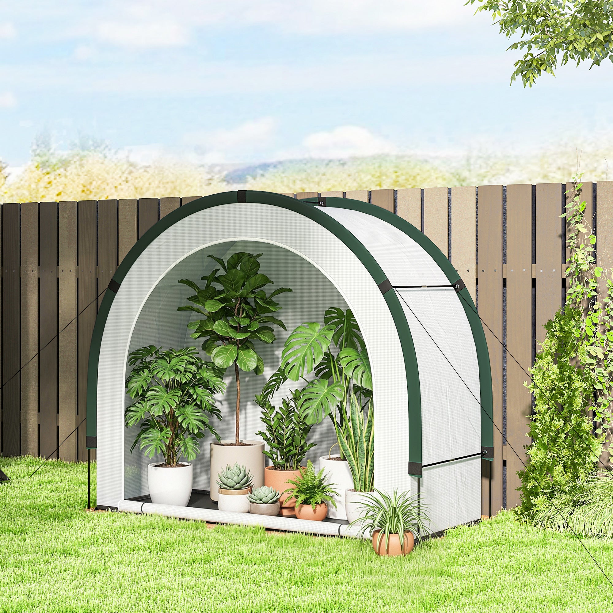 Outsunny Foldable Small Greenhouse, Portable Green House Mini Greenhouse with Zipper Door, PE Base, 200 x 80 x 164 cm, Green 