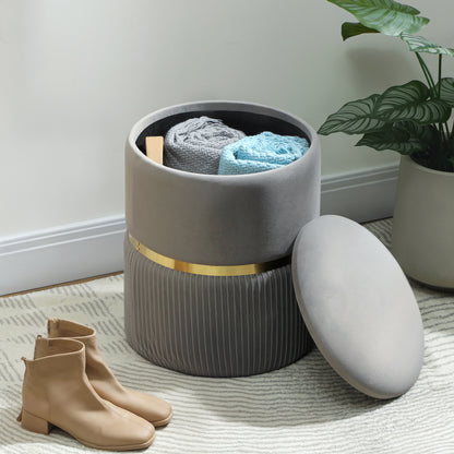 HOMCOM Velvet-Feel Storage Ottoman - Light Grey