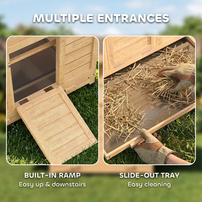 PawHut Chicken Coop, Wooden Outdoor Hen House with Nesting Box, Openable Waterproof Top, Pull-Out Tray, 150 x 100 x 97cm - Yellow