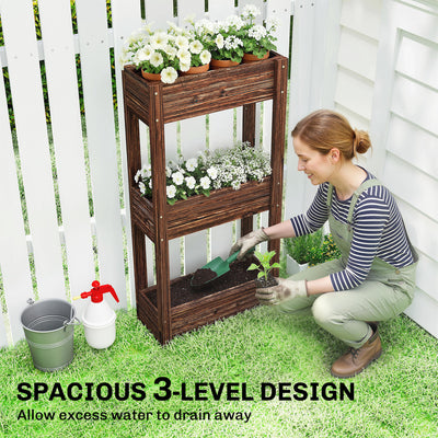 Outsunny 3-Tier Wooden Raised Planter, Raised Garden Bed on Legs with Drainage Holes and Bed Liner, Elevated Garden Planter 