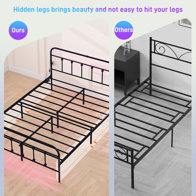 HOMCOM King Bed Frame with LED Lights and Charging Station, Metal Platform Bed Frame with Under Bed Storage, Black 