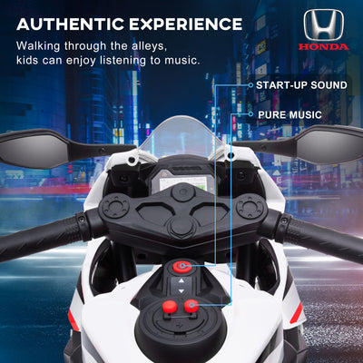 HOMCOM 6V Honda Licensed Kids Motorcycle w/ Music, Training Wheels - White 