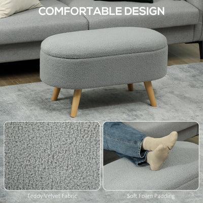 HOMCOM Teddy Fleece Storage Ottoman - Grey 