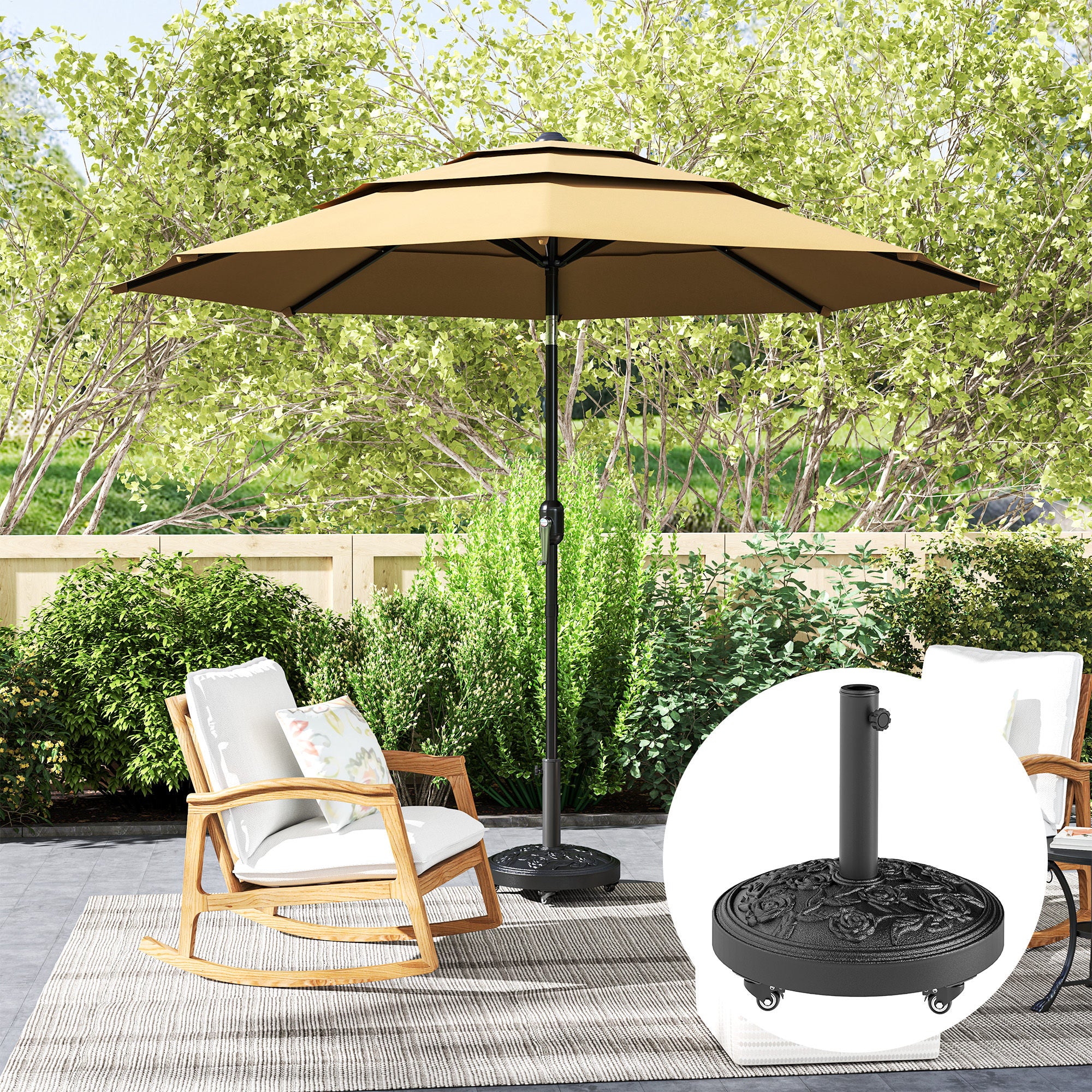 Outsunny Parasol Base, Umbrella Base with Wheels Cast Iron Effect, for Umbrella, Canopy, Weather Resistant, Black 