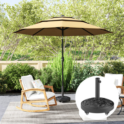 Outsunny Parasol Base, Umbrella Base with Wheels Cast Iron Effect, for Umbrella, Canopy, Weather Resistant, Black 