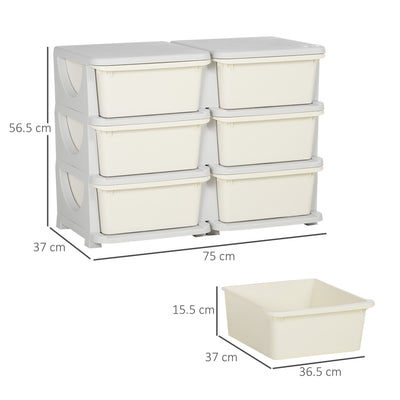 HOMCOM Kids Storage Unit, with Six Drawers - Cream 