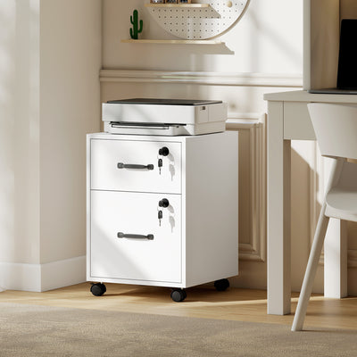 HOMCOM Rolling File Cabinet with 2 Drawers, Mobile Filing Cabinet with Hanging File Folder for Letter Sized Documents, White 