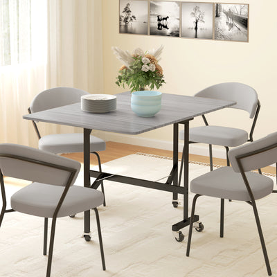 HOMCOM Six-Seater Drop-Leaf Dining Table, with Wheels - Grey Wood-Effect 