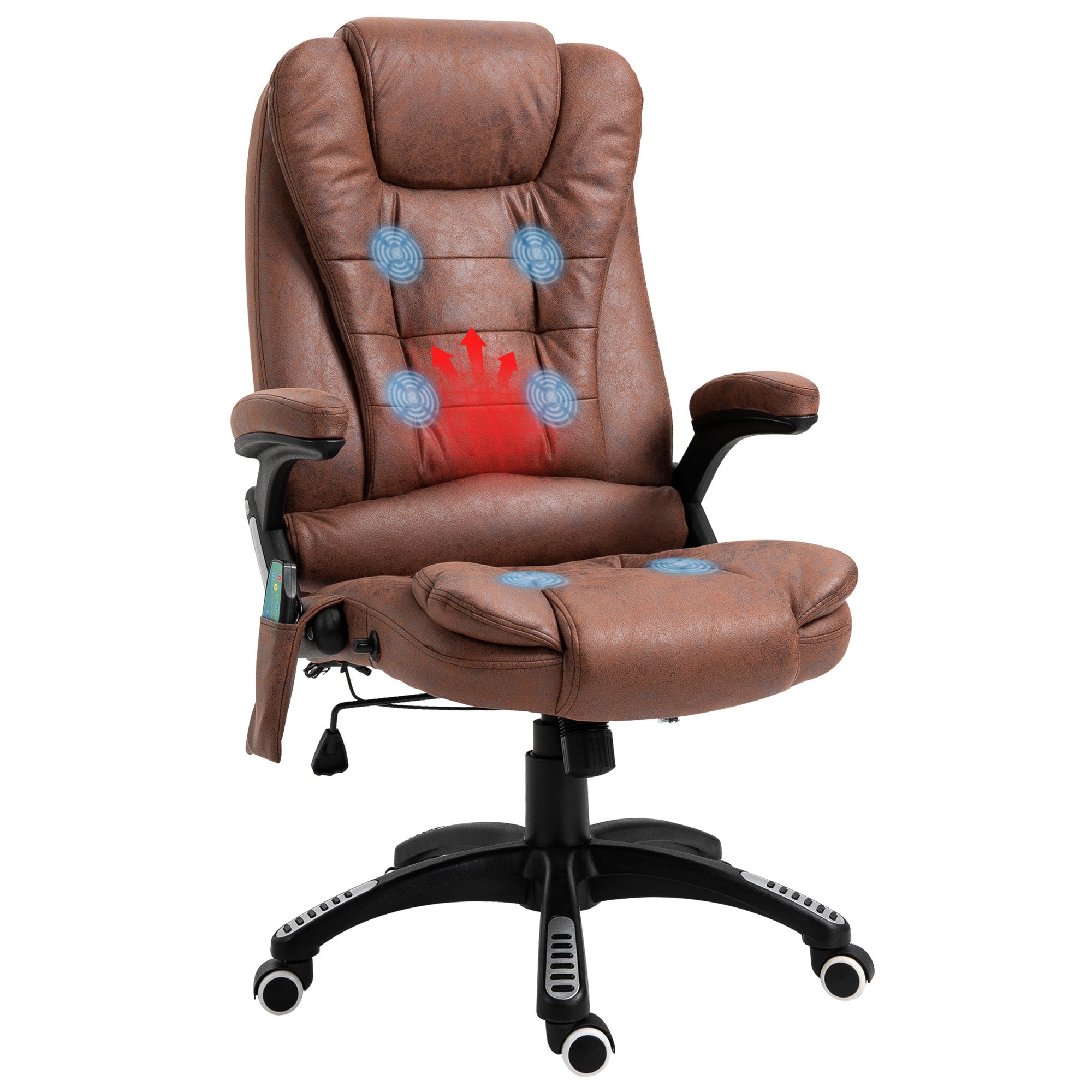 Vinsetto Massage Recliner Chair Heated Office Chair with Six Massage Points Microfiber Cloth 360\'c2\'b0 Swivel Wheels Brown