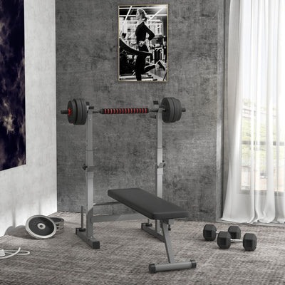 HOMCOM Adjustable Weight Bench, Foldable Bench Press with Barbell Rack and Dip Station for Home Gym, Strength Training Multiuse Workout Bench, Grey 