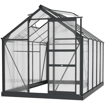Outsunny 6 x 10ft Polycarbonate Greenhouse, Large Walk-In Green House with Slide Door and Window, Garden Plants Grow House with Aluminium Frame and Foundation, Grey 