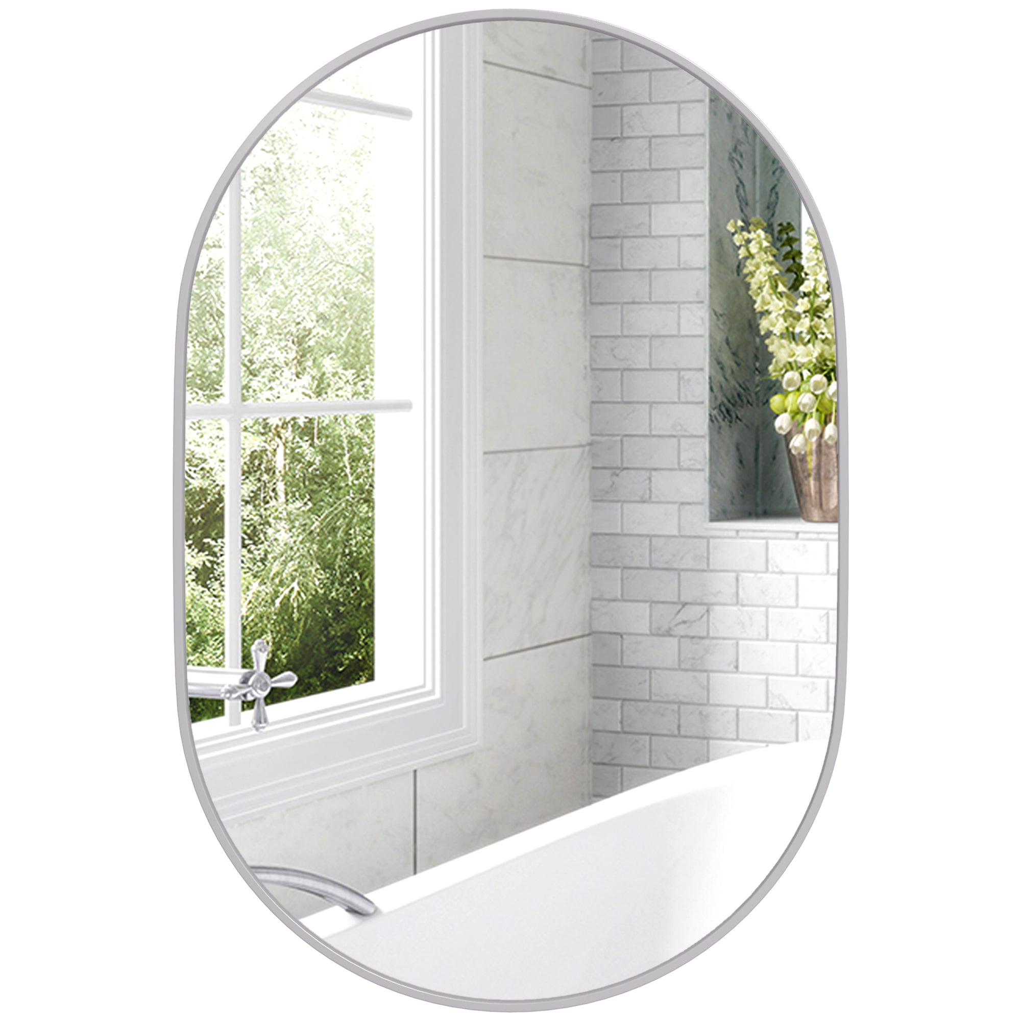 HOMCOM 60cm Aluminium Frame Round Bathroom Mirror - Silver Tone 
