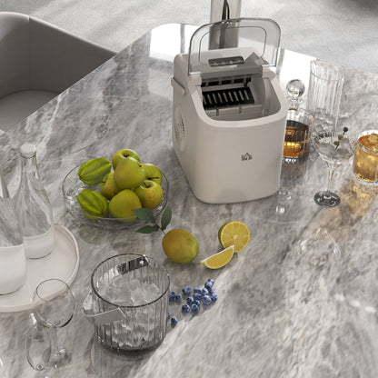 HOMCOM Ice Maker Machine Counter Top, 12Kg in 24 Hrs, 9 Cubes Ready in 6-12Mins, Portable Ice Cube Maker with Ice Scoop and Basket, White 