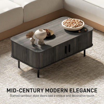 HOMCOM Coffee Table with Storage, Living Room Table with Slatted Tambour Sliding Doors and Foot Pads, Rectangular Coffee Table with Elevated Base for Living Room, Grey Wood-Effect 
