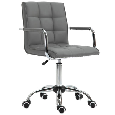 Vinsetto PU Leather Home Office Desk Chair, Computer Chair with Mid Back, Arm, Swivel Wheels, Adjustable Height, Grey 