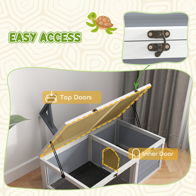 PawHut Wooden Tortoise Enclosure, Tortoise House w/ Lamp Holder, for Outdoor & Indoor - Light Grey 