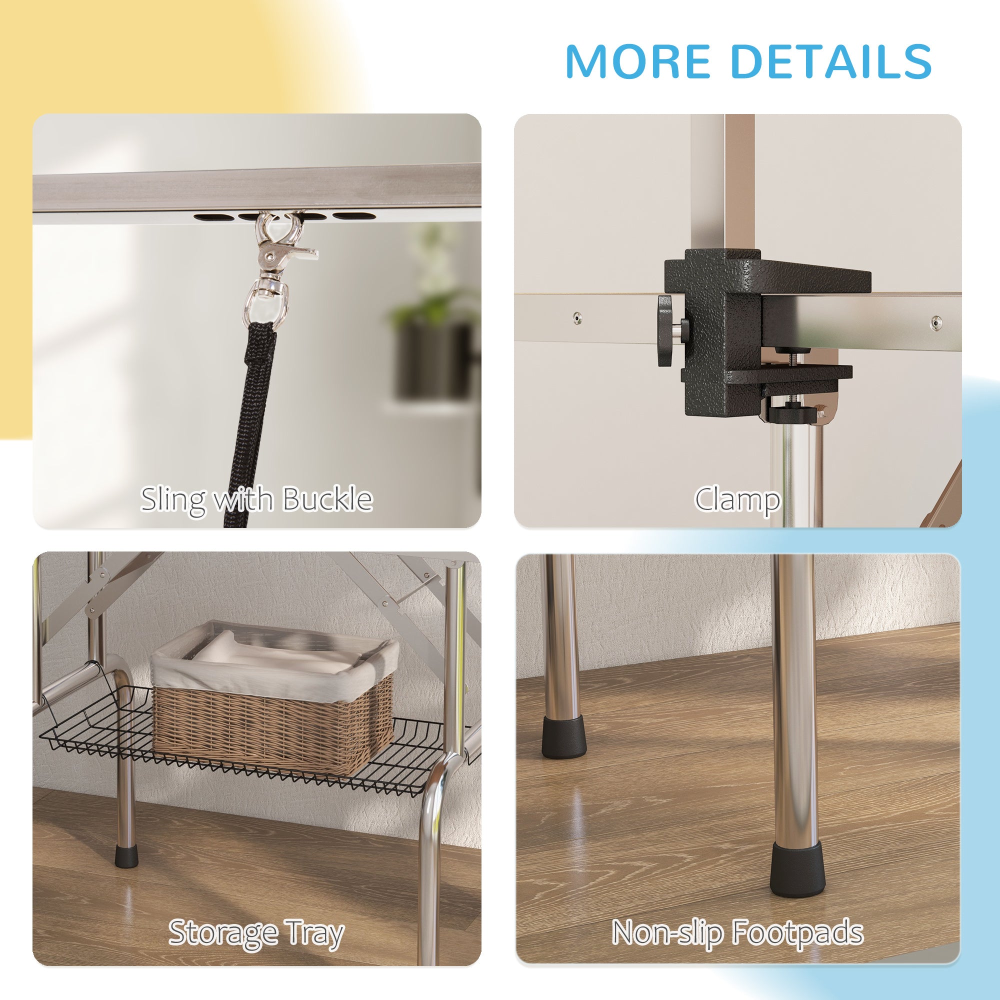 PawHut 42" Dog Grooming Table, Adjustable Pet Cat Drying Beauty Table with 2 Loops Storage Basket, Rubber Top, Blue 