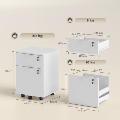 HOMCOM Two-Drawer Lockable Filing Cabinet - White 