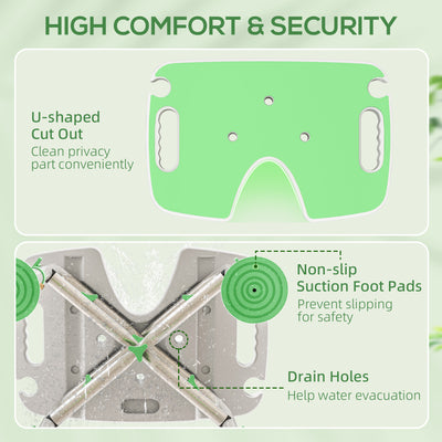 HOMCOM 39-51.5cm 'U' Seat Padded Shower Stool - Green 