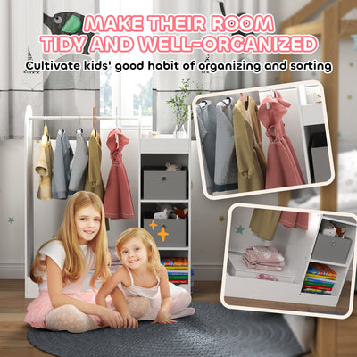 AIYAPLAY Kids Clothes Rail with Storage Shelf, Boxes, Mirror for Bedroom, Nursery, White 