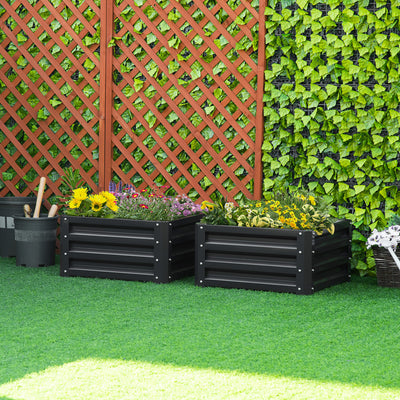 Outsunny Set of Two 60 x 60cm Steel Planter Boxes - Grey 