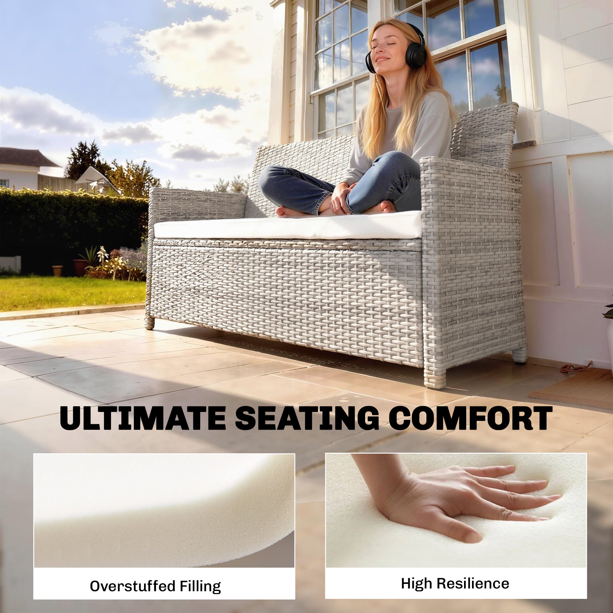 Outsunny Outdoor Seat Cushion Pads for Rattan Furniture, 3 PCs Garden Furniture Cushions, Cream White 