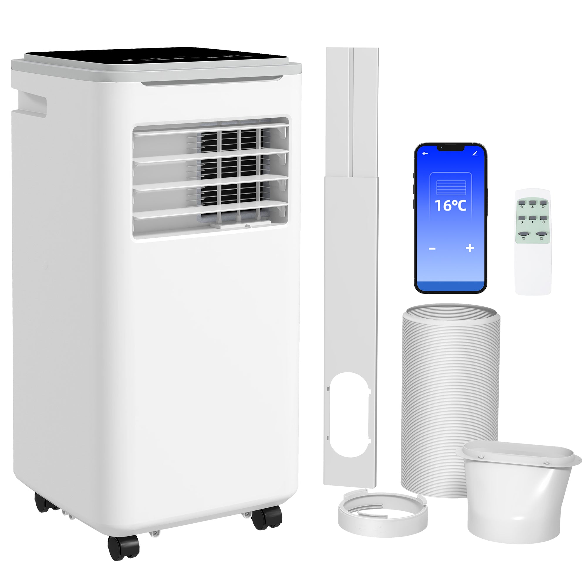 HOMCOM 9000 BTU Portable Air Conditioner, Smart Home WiFi Compatible, 4 in 1 Air Conditioning Unit, Dehumidifier, Fan with Remote, 24H Timer, Window Venting Kit, 20m\'c2\'b2, R290, A Energy Efficiency