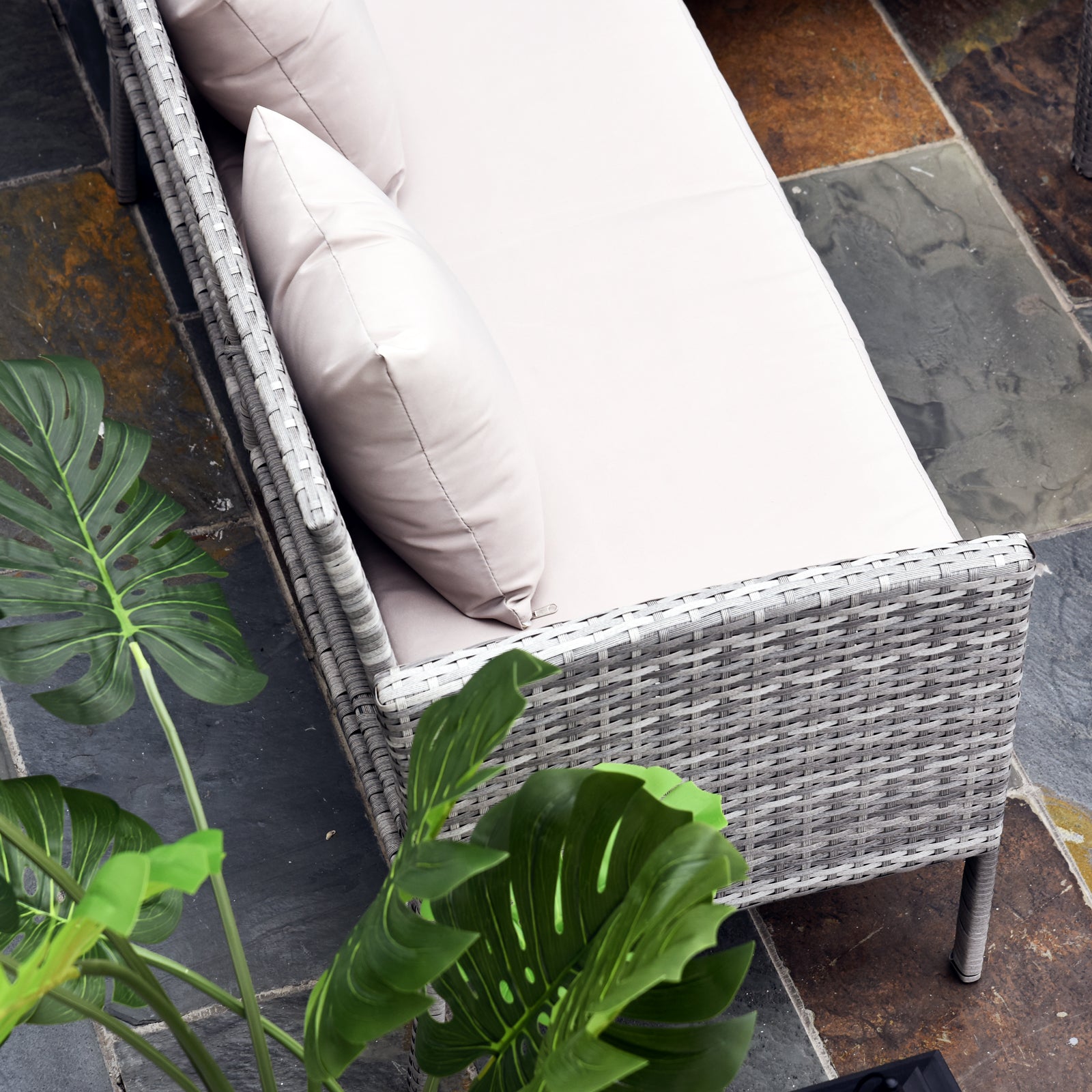 Outsunny 6-Seater Rattan Dining Set Sofa Table Footstool Outdoor w/ Cushion Garden Furniture 
