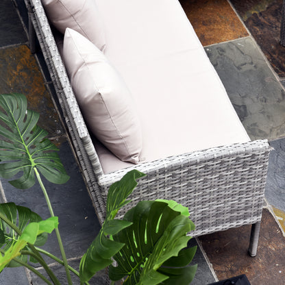 Outsunny 6-Seater Rattan Dining Set Sofa Table Footstool Outdoor w/ Cushion Garden Furniture 