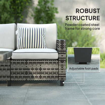 Outsunny 6 Pieces Rattan Garden Furniture Set, 5 Seater Wicker Outdoor Furniture Set with 2 Armchairs, Steel Frame Coffee Table and Cushions for Balcony, Porch, Light Grey 