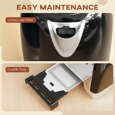 HOMCOM Simple Polished Toaster and Kettle Set - Black 