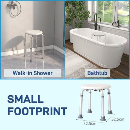 HOMCOM Shower Chair, Height Adjustable Aluminium Shower Stool with Non-Slip Feet for Disabled, Elderly, White 