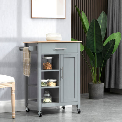 HOMCOM Compact Kitchen Trolley Utility Cart on Wheels with Open Shelf & Storage Drawer for Dining Room, Kitchen, Grey 
