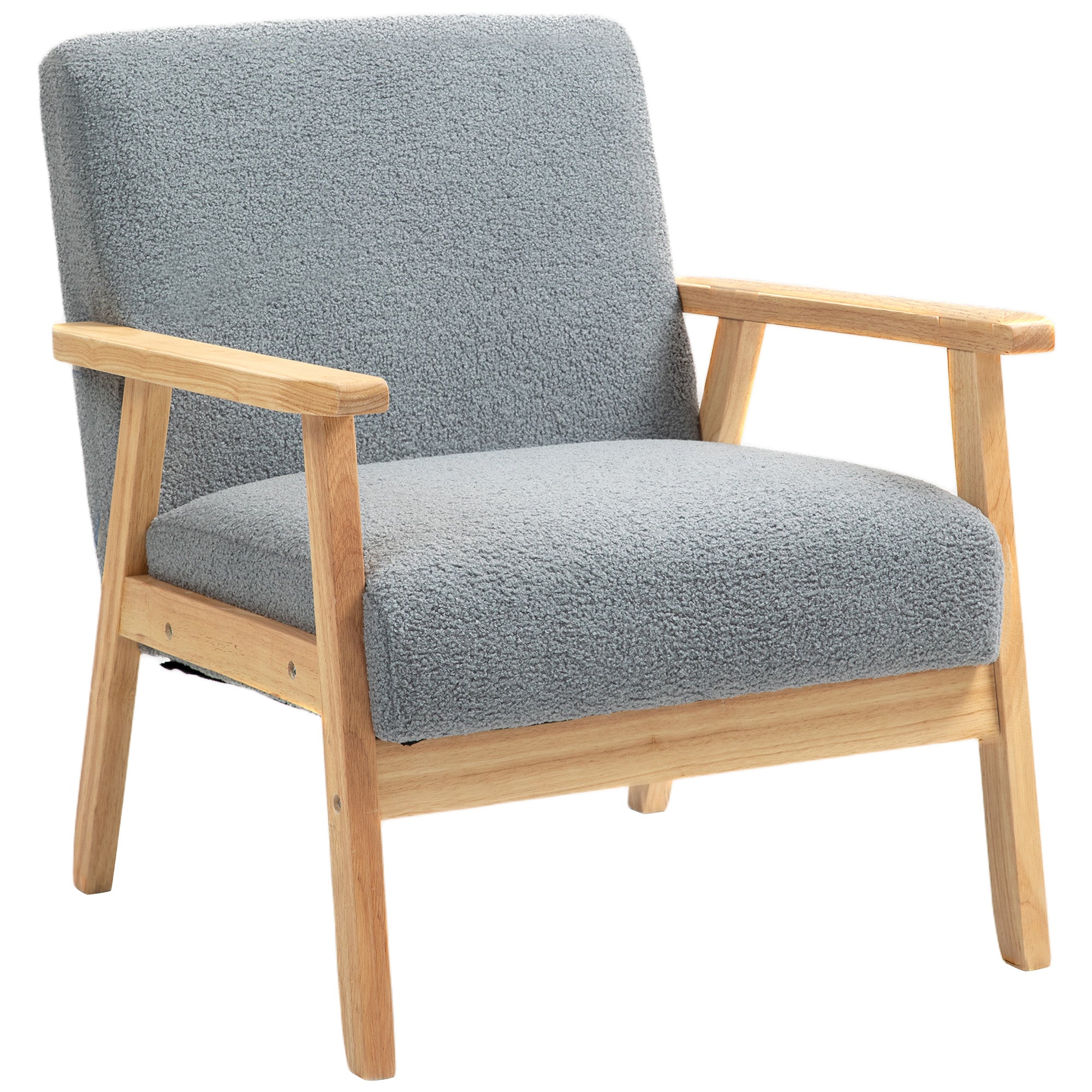 HOMCOM Accent Chair Wood Frame with Thick Cashmere Cushions Wide Seat Armchair Home Furniture Bedroom Office Grey 