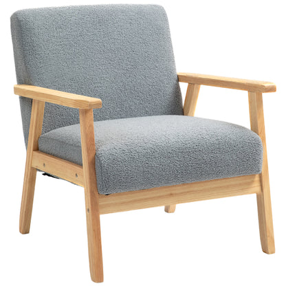 HOMCOM Accent Chair Wood Frame with Thick Cashmere Cushions Wide Seat Armchair Home Furniture Bedroom Office Grey 