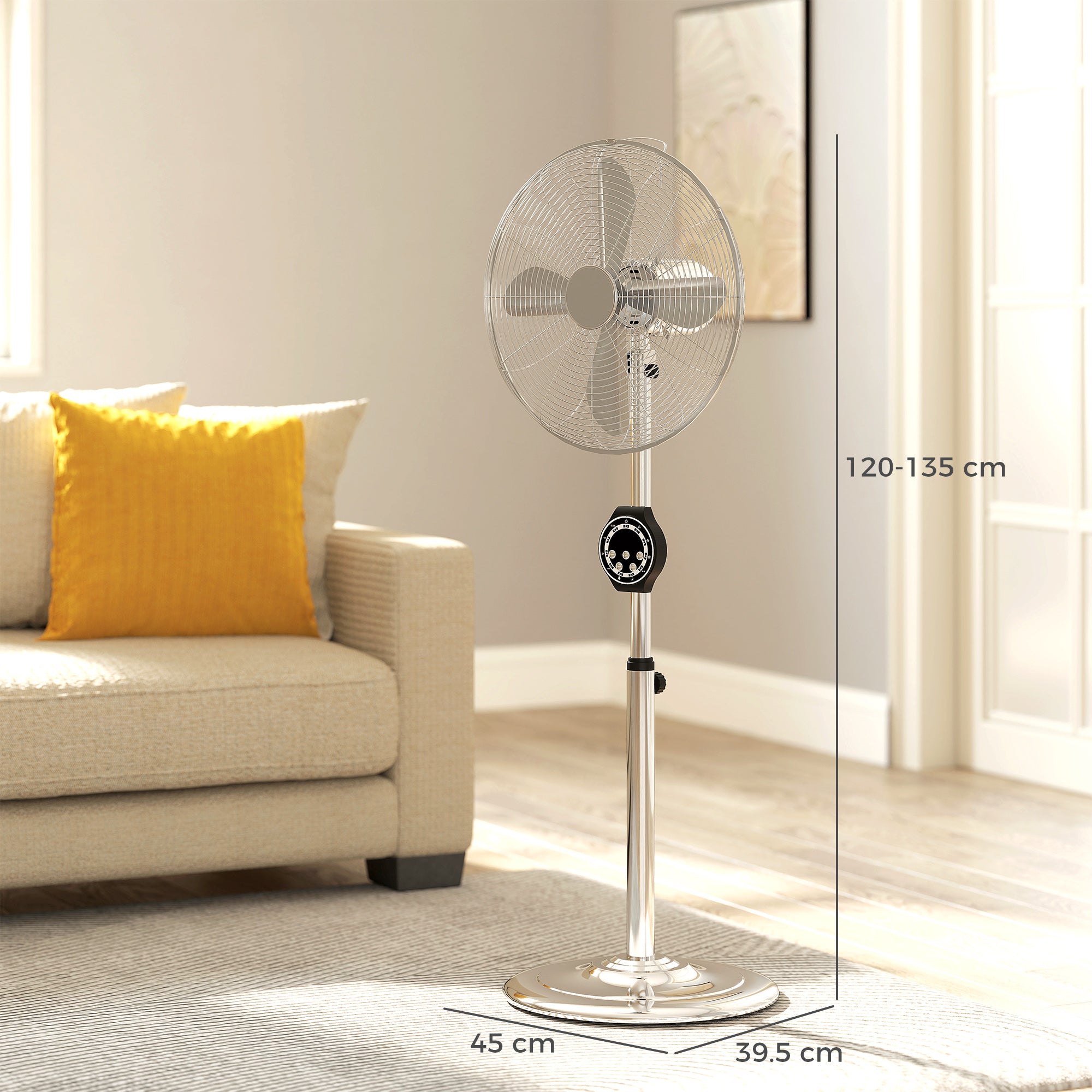 HOMCOM 18" Metal Pedestal Fan with Oscillating, Adjustable Height - Silver Tone
