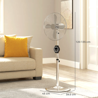HOMCOM 18" Metal Pedestal Fan with Oscillating, Adjustable Height - Silver Tone