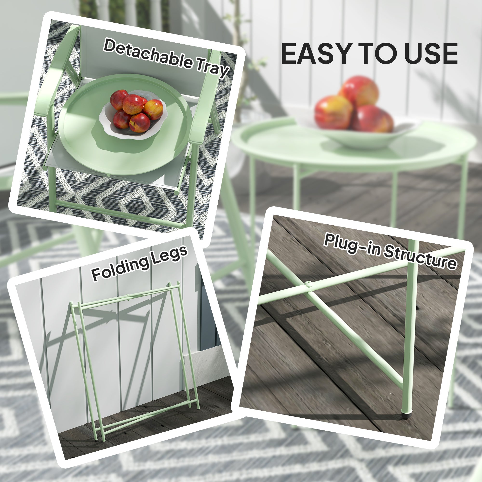 Outsunny Steel Removable Tray Top Garden Table - Green 