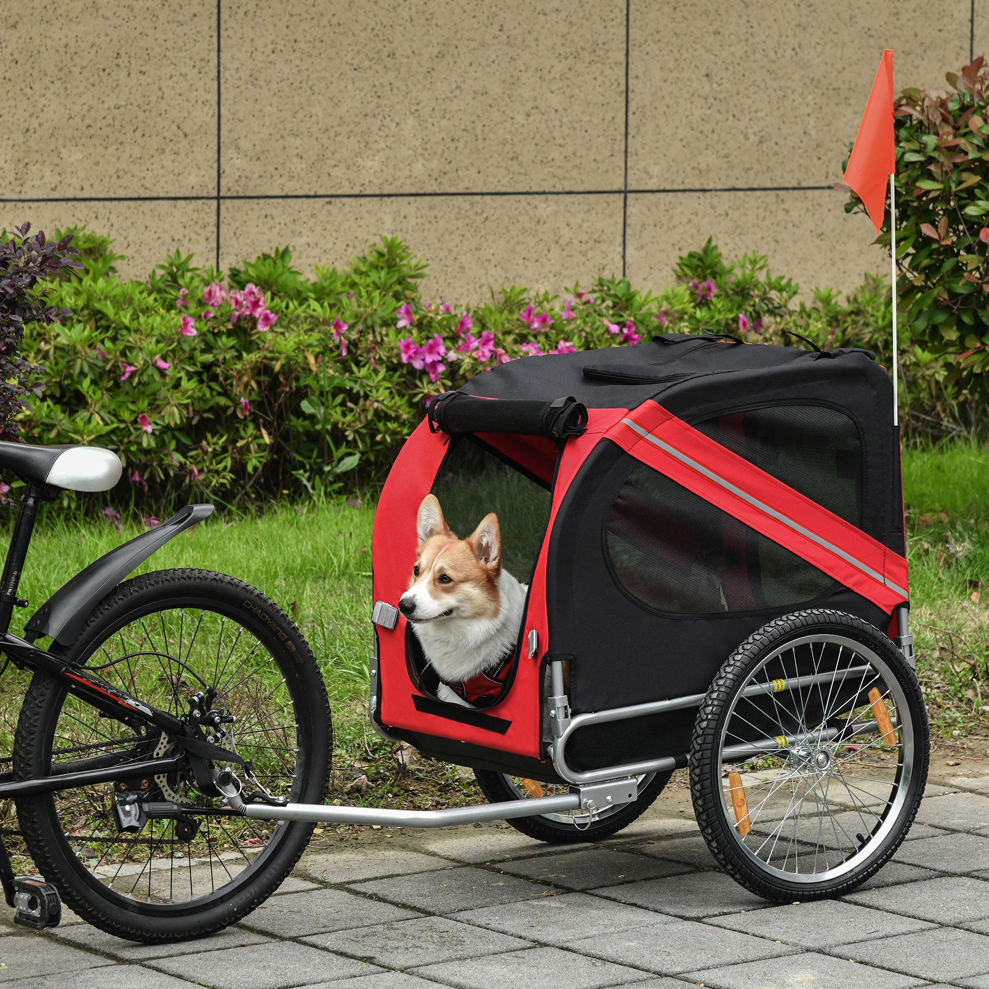 Pawhut Bicycle Pet Trailer in Steel Frame-Red/Black 