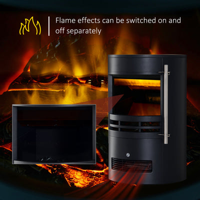 HOMCOM 1000W/2000W Freestanding Electric Fireplace, Indoor Heater Fire Stove with Log Burner Effect Flame, Thermostat Control 