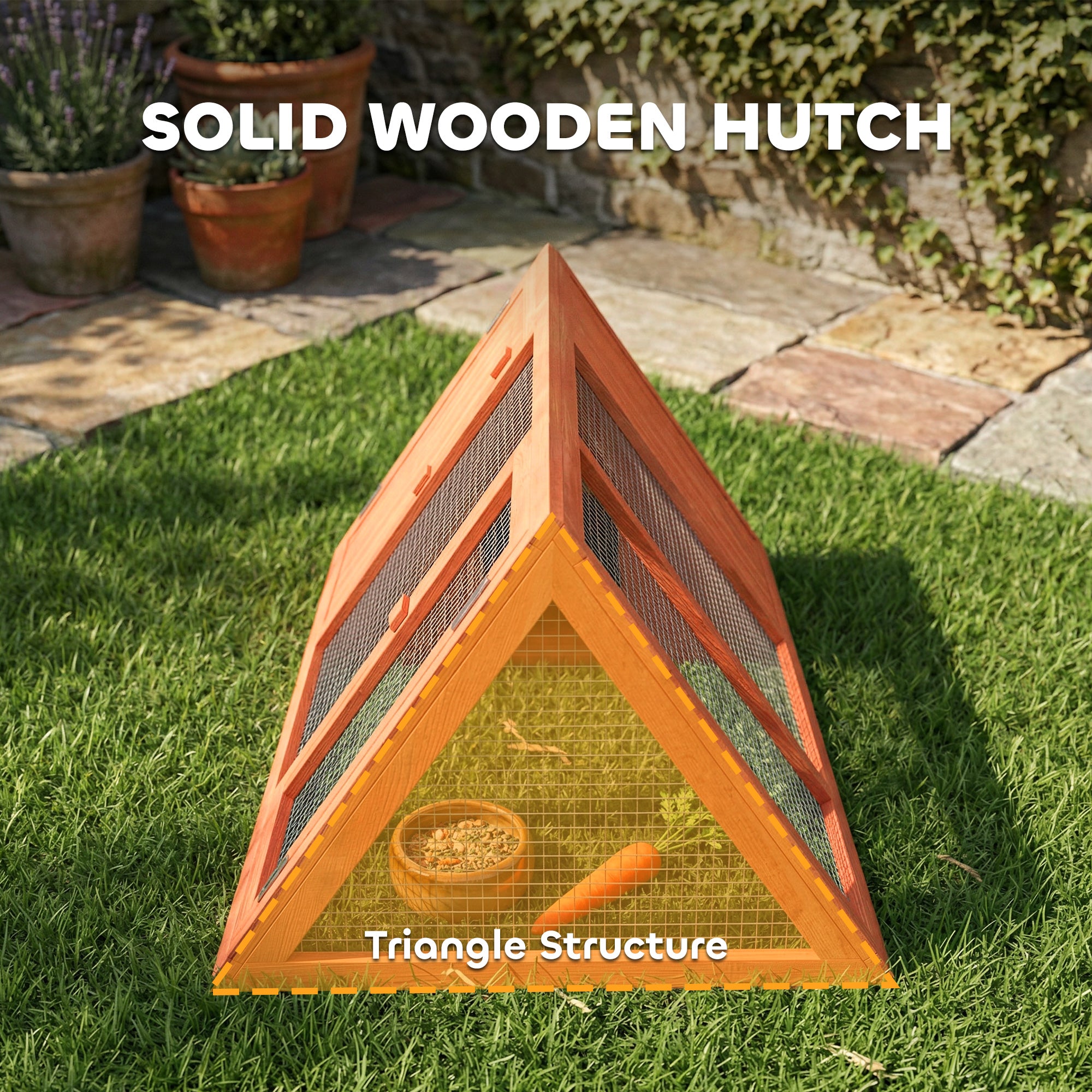 PawHut Rabbit Hutch, Wooden Guinea Pig Hutch with Run and Doors, Outdoor Triangle Bunny House for Rabbits,Duck and Chicken 