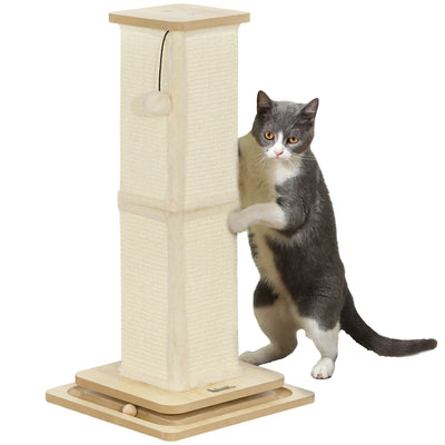 PawHut 3-in-1 Cat Scratching Post, 67cm Cat Scratcher w/ Track Ball Toy, Oak Tone 
