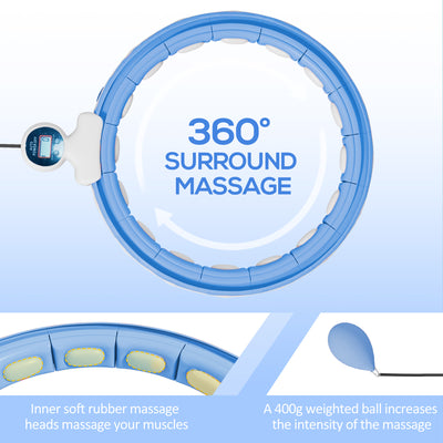 SPORTNOW Smart Weighted Hula Hoop, Massage Hula Ring w/ 16 Detachable Knots, 360° Auto-Rotating Ball, Digital Counter Light Blue 