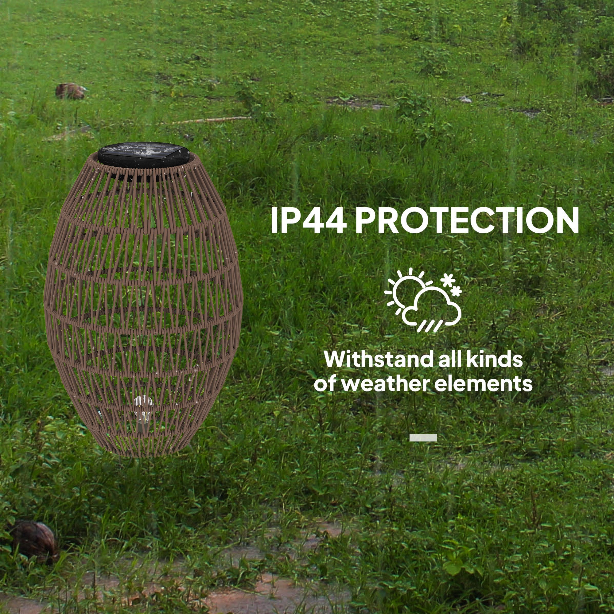 Outsunny Rattan Solar Lamp, Garden Solar Lantern with Auto On/Off Light, IP44 Waterproof, Decorative Outdoor Rattan Lamp for Porch, Pathway, Dark Brown 